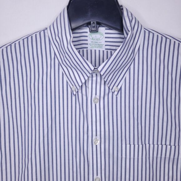 Brooks Brothers Shirt Mens Large Striped Blue, White Supima Cotton Milano Fit - Picture 1 of 10